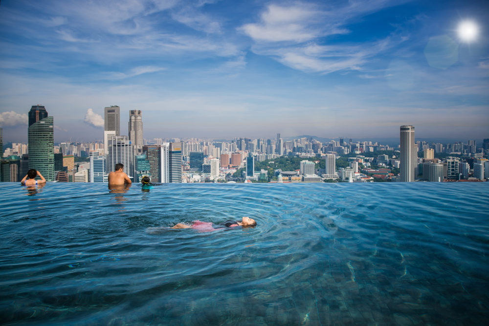 Singapur Marina Bay Pool Nacht