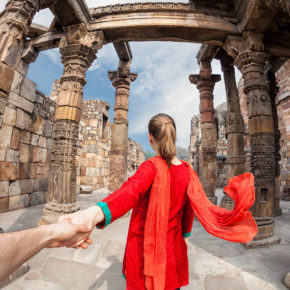 Indien Qutub Minar Tower Frau