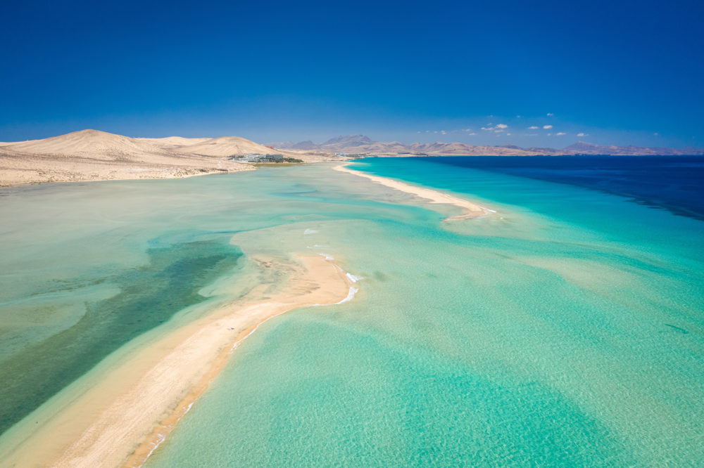 Spanien Fuerteventura Sotavento Strand von oben